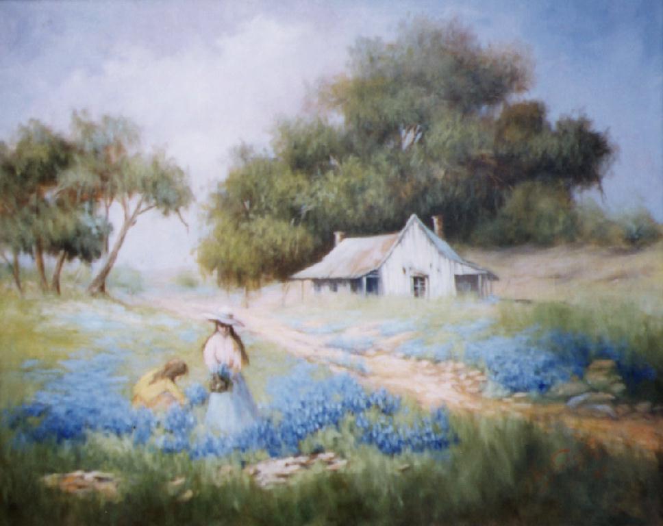 Two girls among bluebonnets